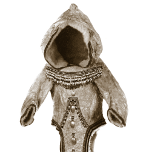 An icon for the sewing game, showing a traditional Inuit parka with a large hood, front tail and decorative trim.