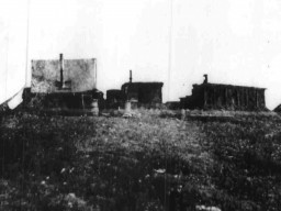 A showing Robert Peary's huts at Fort Conger