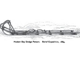 A historic illustration of a toboggan-like sled used by the Hudson Bay Company