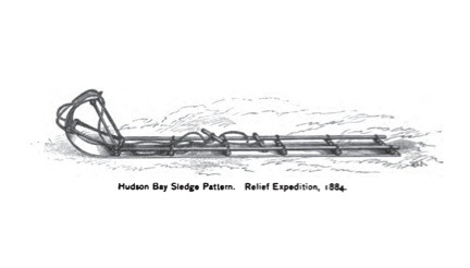A historic illustration of a toboggan-like sled used by the Hudson Bay Company