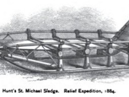 A historic illustration of a type of wooden sled used by 19th century European traders and explorers.